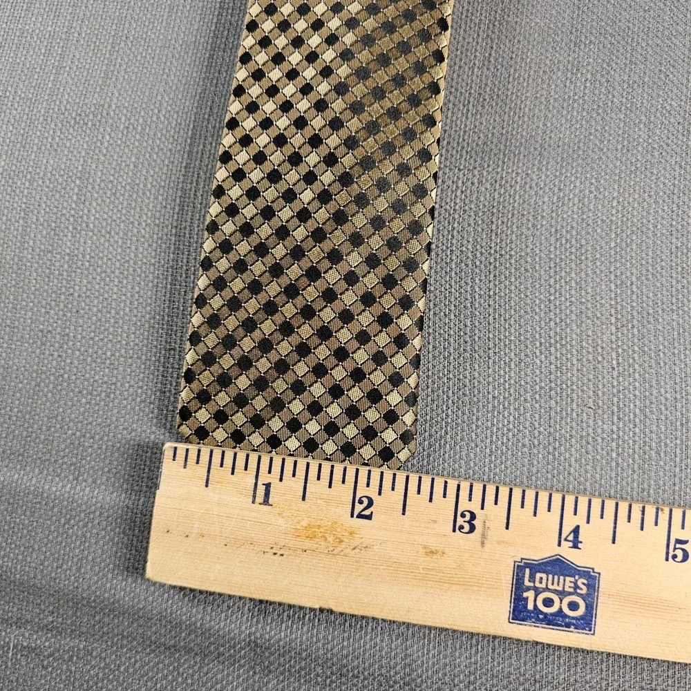 Sean John Mens Silk Necktie Gold Black Geometric Diamond‎ Pattern Woven Tie